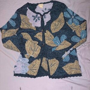 Sigrid Olsen Blue and Tan Floral Cardigan